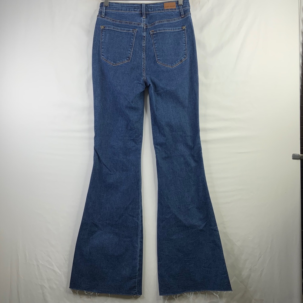 Judy Blue High Rise Flare Jeans Medium Wash Raw Hem Denim Womens - Picture 2 of 10
